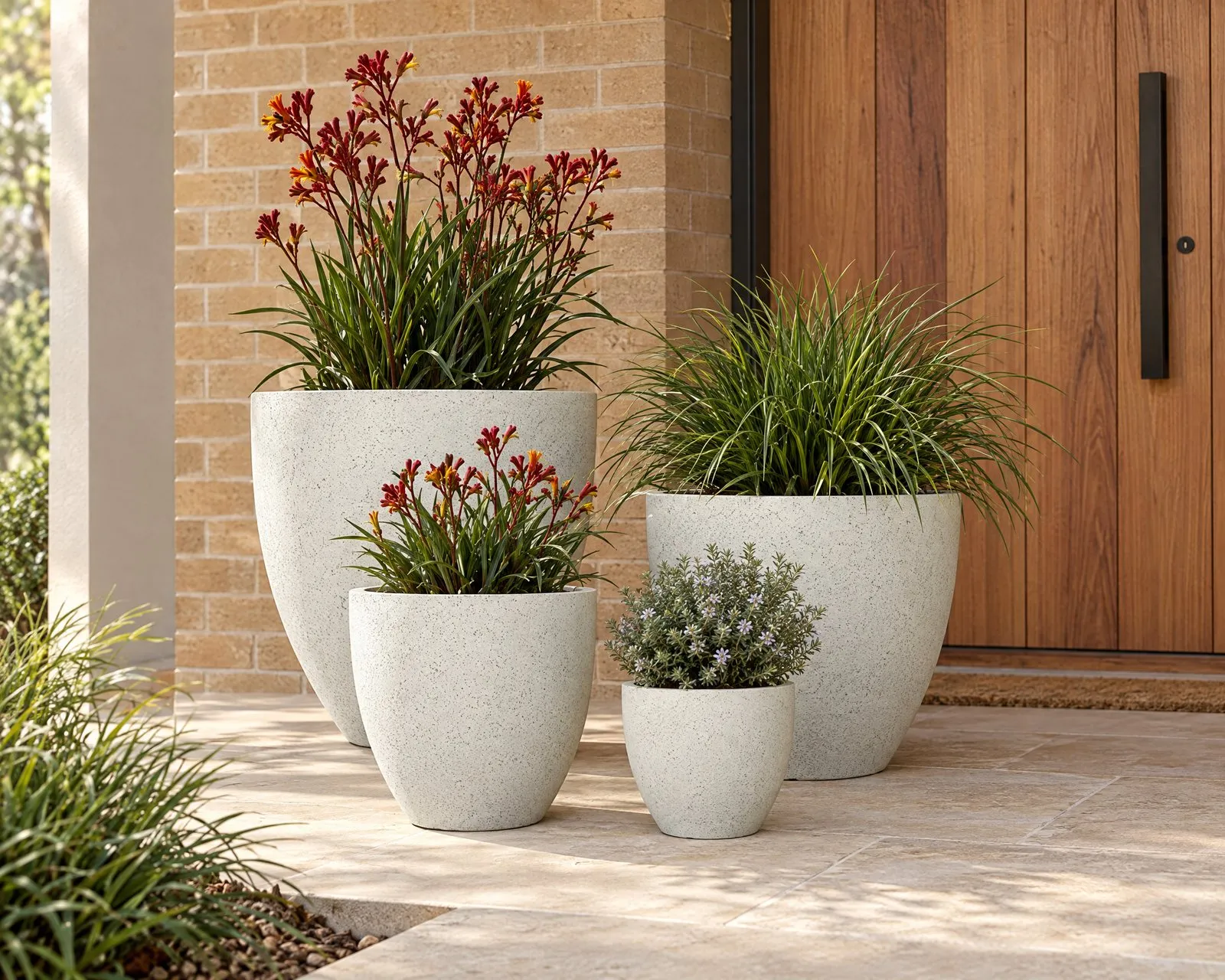 Sienna pots in Nougat at a front door