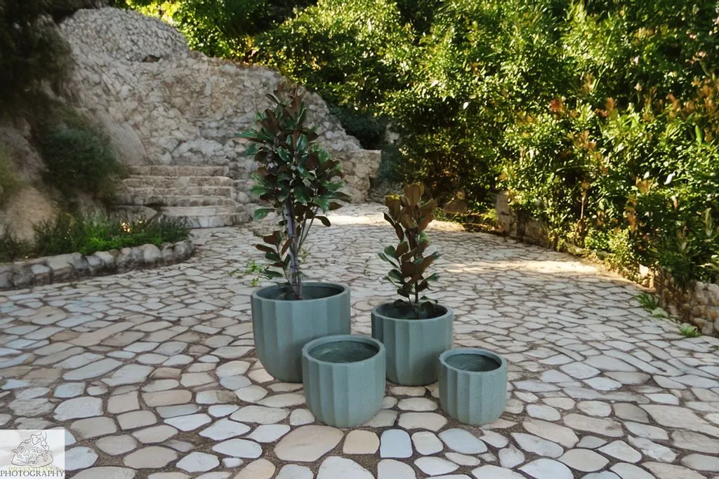 Valley pots in a garden setting